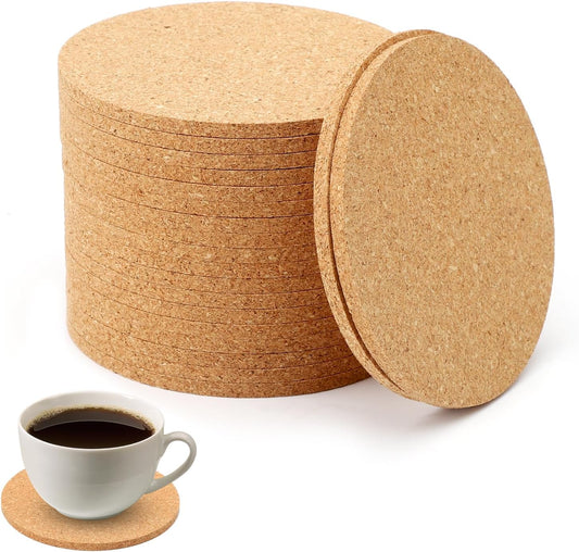 Dessous de verre – absorbant, réutilisable, en liège, usage à domicile, Lot de 20, 10 cm, 4 mm